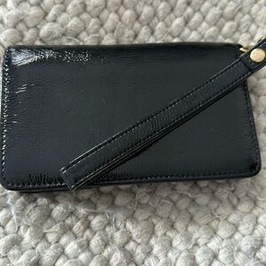 HOBO black leather wristlet with removable strap